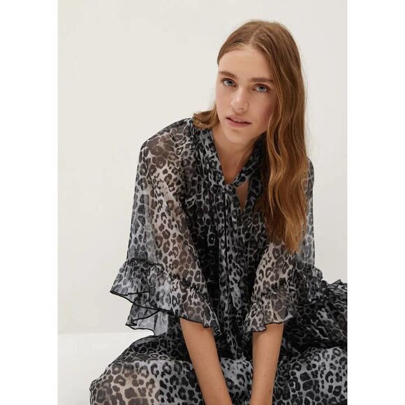 Mango Animal Print Long Ruffle Dress New - Picture 9 of 11